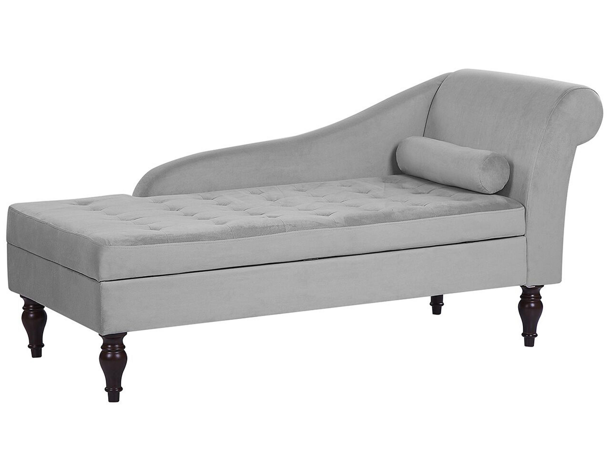 CHAISELONGUE Samtstoff hellgrau mit Bettkasten rechtsseitig Pessac - Grau, Textil (145/72/65cm) - Beliani