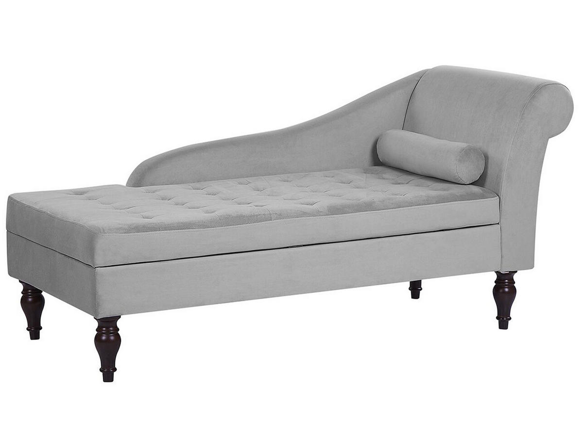 CHAISELONGUE Samtstoff hellgrau mit Bettkasten rechtsseitig Pessac - Grau, Textil (145/72/65cm) - Beliani