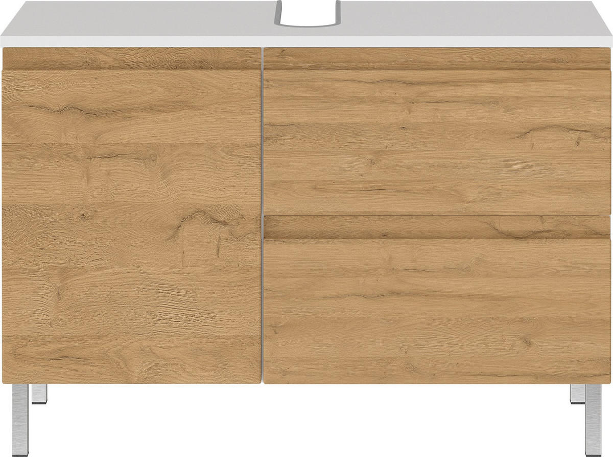 WASCHBECKENUNTERSCHRANK Weiß und Eiche Grandson 80x34x56 cm mit Chromfüßen VEER - Weiß, Holz/Metall (80/56/34cm) - KADIMA DESIGN