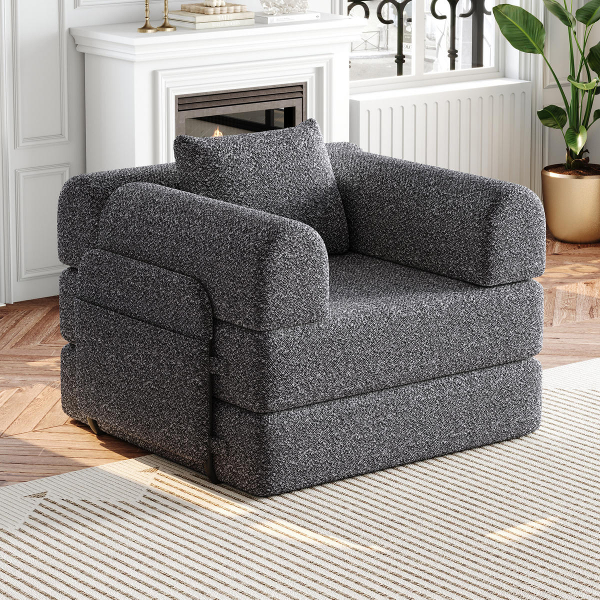 SCHLAFSOFA, Chenille 2-in-1 mit Armlehnen-Staufach & Stahlrahmen, 94/181,6/49,5 cm, Grau - Grau, Textil (94/49.5/181.6cm) - Redom