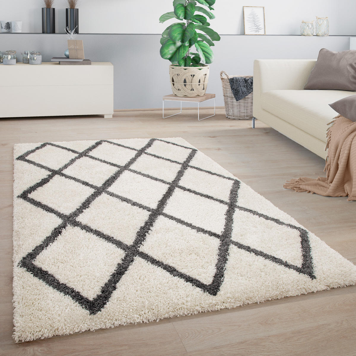HOCHFLORTEPPICH 80/150 cm Arezzo 681 - Weiß, Textil (80/150cm) - Paco Home