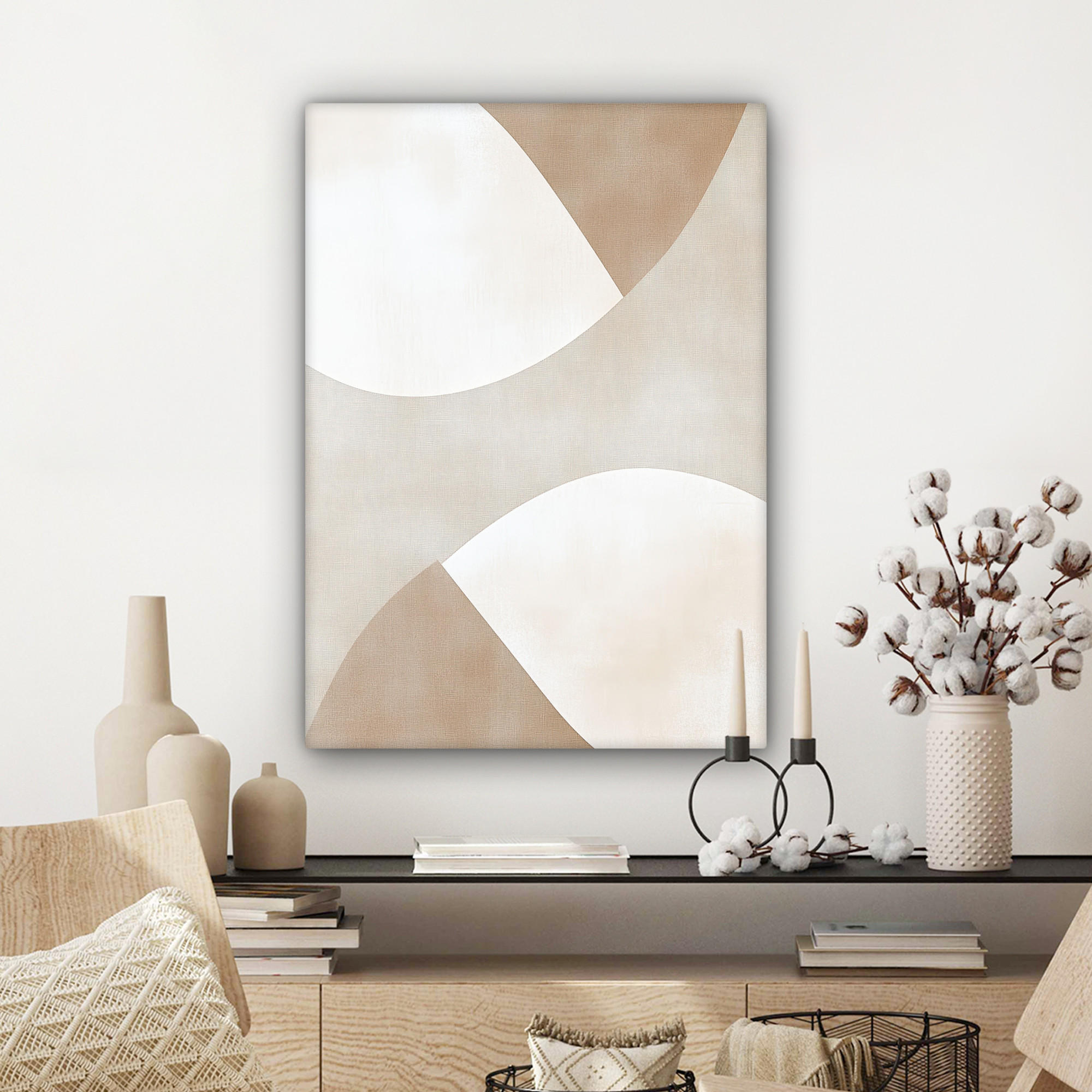 LEINWANDBILD Braun - Japandi - Abstrakt 60x80 cm - Sandfarben, Textil (60/80cm) - MuchoWow