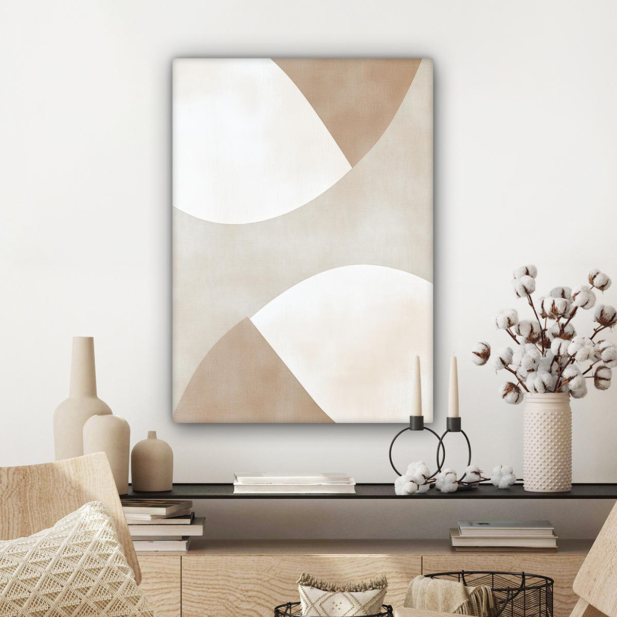 LEINWANDBILD Braun - Japandi - Abstrakt 60x80 cm - Sandfarben, Textil (60/80cm) - MuchoWow