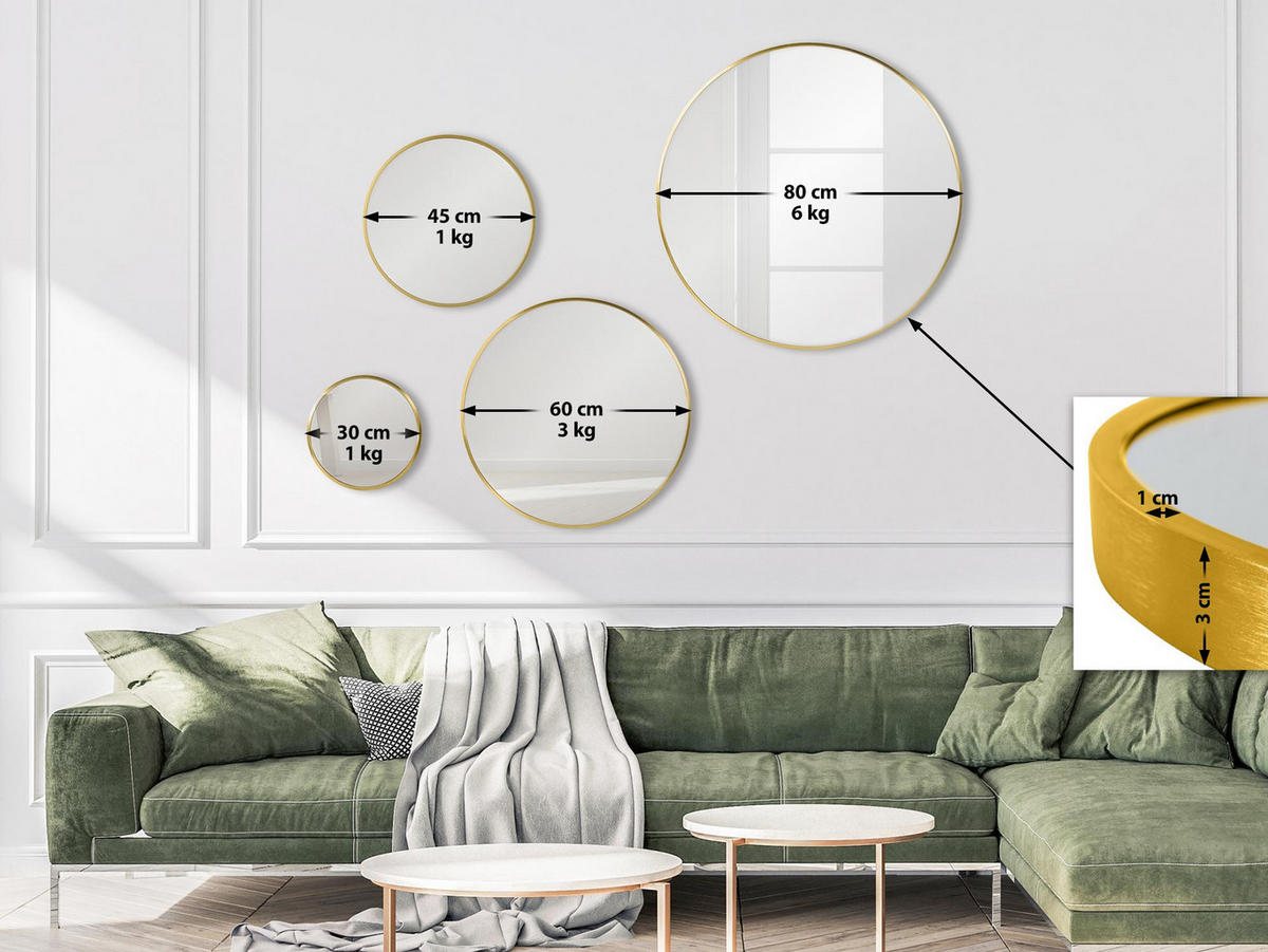 WANDSPIEGEL Gdansk Metall Gold glanz Runder Spiegel - Goldfarben, Metall (60/60/3cm) - DELUKE