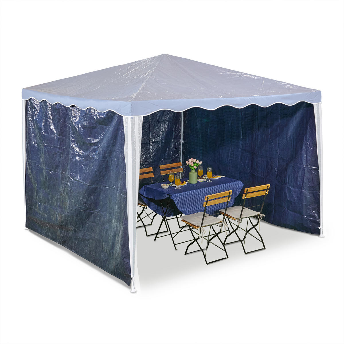 3XPAVILLON-SEITENTEILE - Dunkelblau, Kunststoff (300/200/0.1cm) - Relaxdays