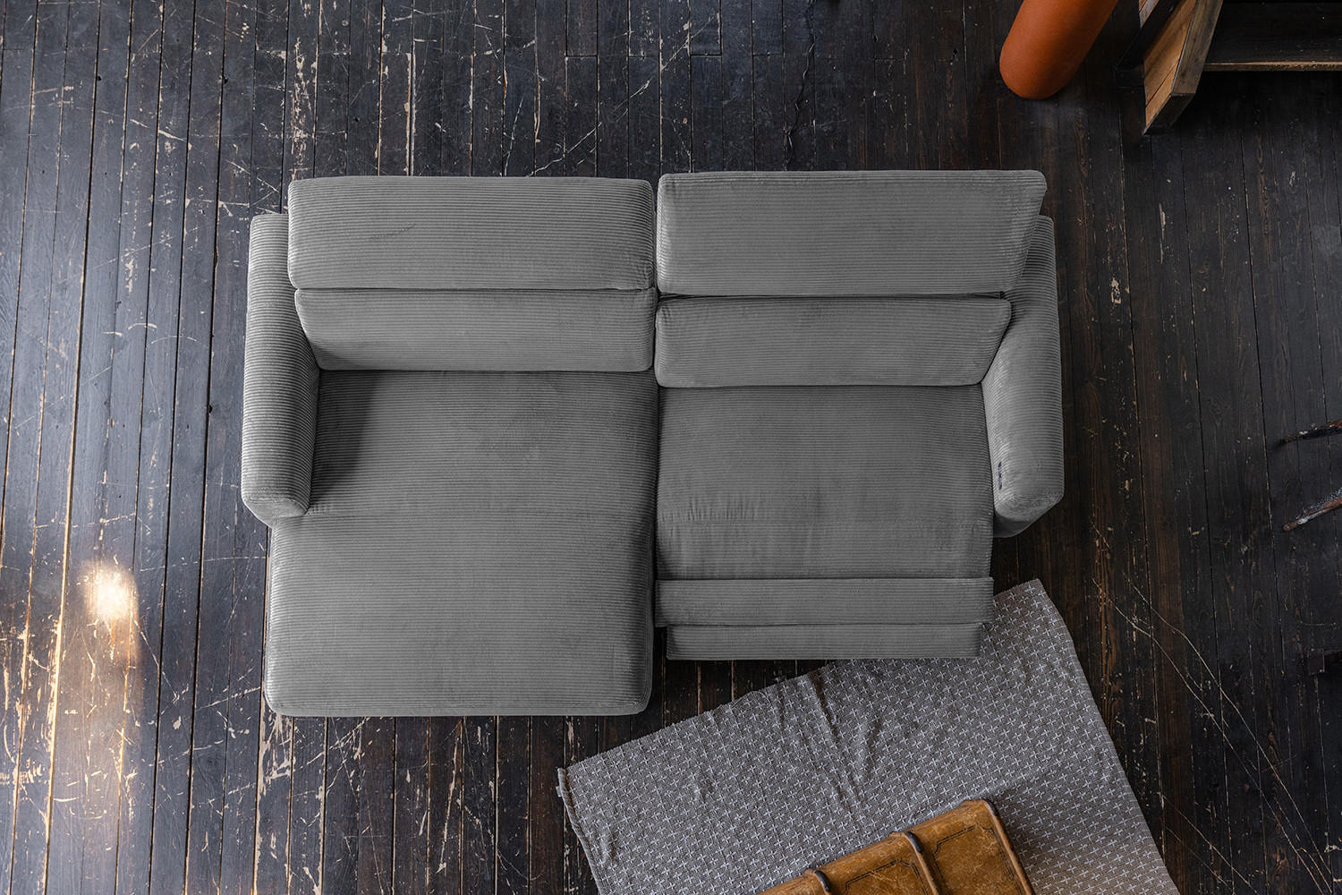 ECKSOFA LAISKA Grau Cord Relaxfunktion - Schwarz/Grau, Textil/Metall (282/177cm) - KAWOLA