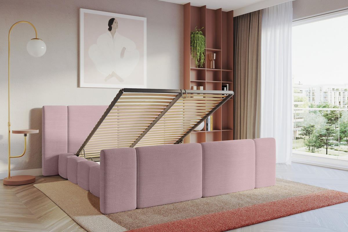 POLSTERBETT mit Bettkasten, Fußteil und Lattenrost, Boxbett ohne Matratze - NILO-Z 180x200 Rosa - Rosa, Holzwerkstoff/Textil (180/200cm) - ALTDECOR