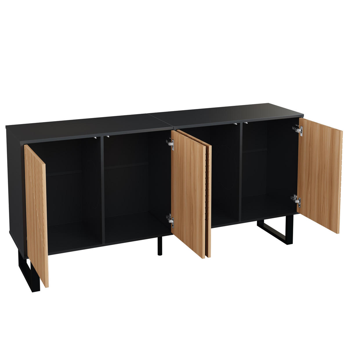 SIDEBOARD 160/38/75 cm Schwarz/Natur aus MDF und Spanplatte mit Stauraum - Schwarz, Holzwerkstoff (38/75/160cm) - OKWISH