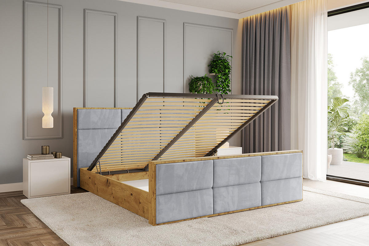 POLSTERBETT mit Bettkasten, Fußteil und Lattenrost, Boxbett mit Matratze H3/H4 - ENZO1-Z 120x200 Hellgrau - Hellgrau, Holzwerkstoff/Textil (120/200cm) - ALTDECOR