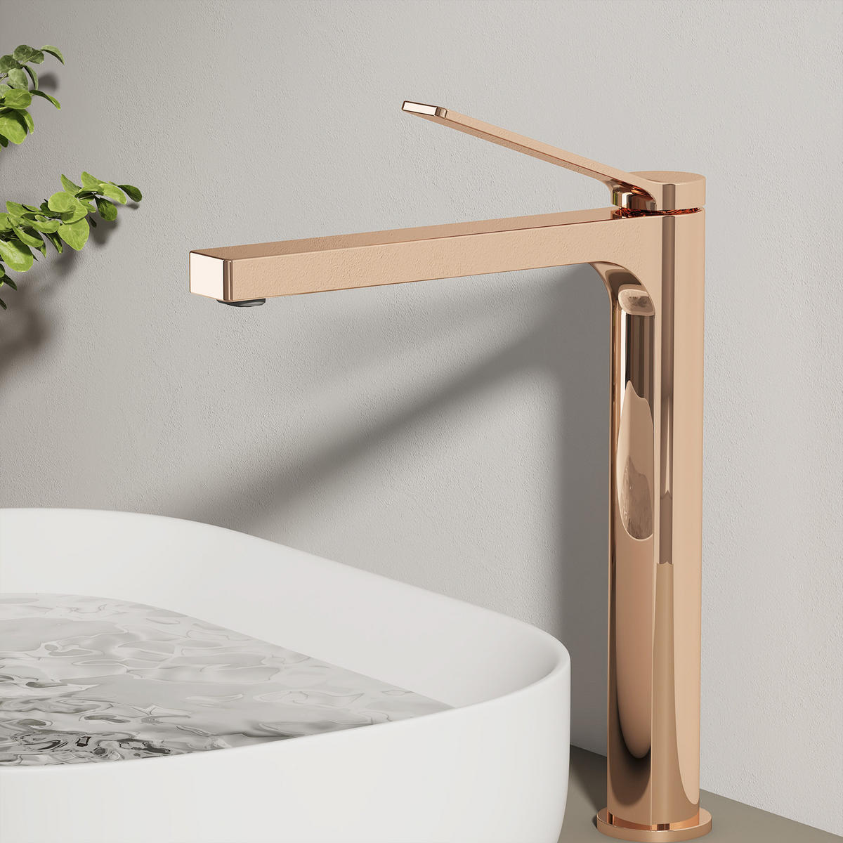 WASCHTISCHARMATUR mit Zertifiziertem Filterelement Rosengold Hoher Stil - Roségold, Metall (23.3/4.6/33.5cm) - EMKE