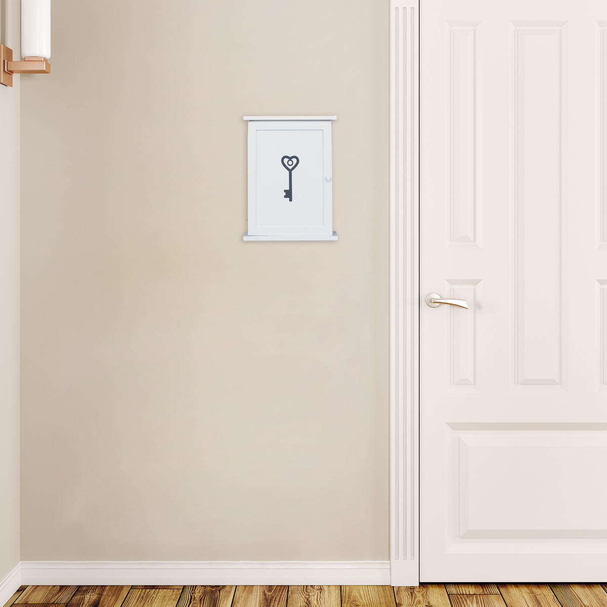 SKRINKA na kľúče - biela, kov/kompozitné drevo (22/29/8cm) - Relaxdays