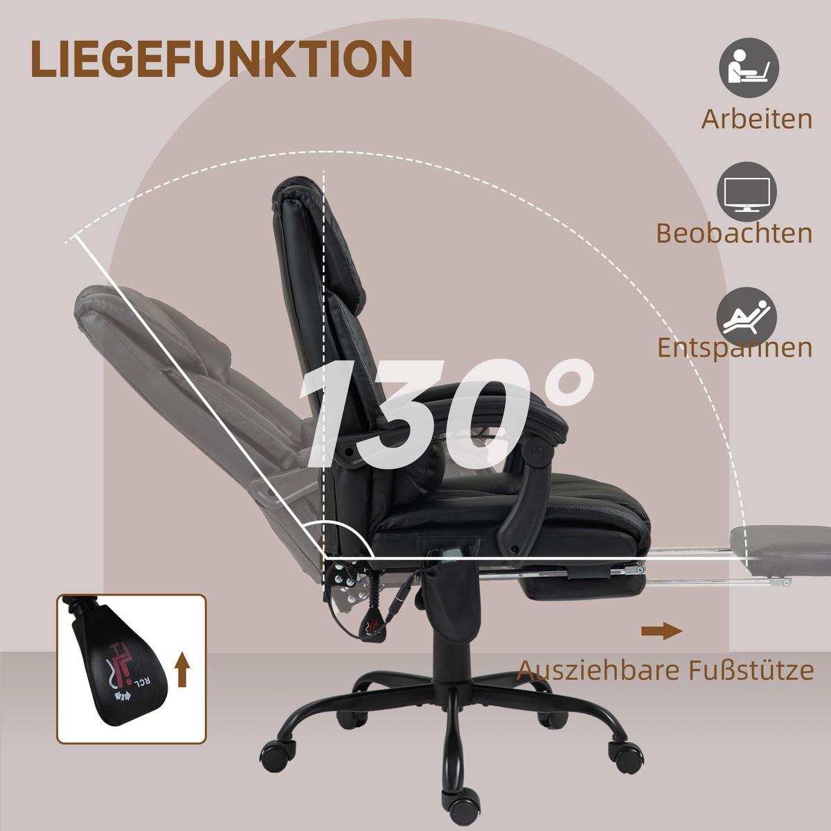 KANCELÁŘSKÁ židle z umělé kůže, černá - černá, kov/plast (75/122/66cm) - Vinsetto