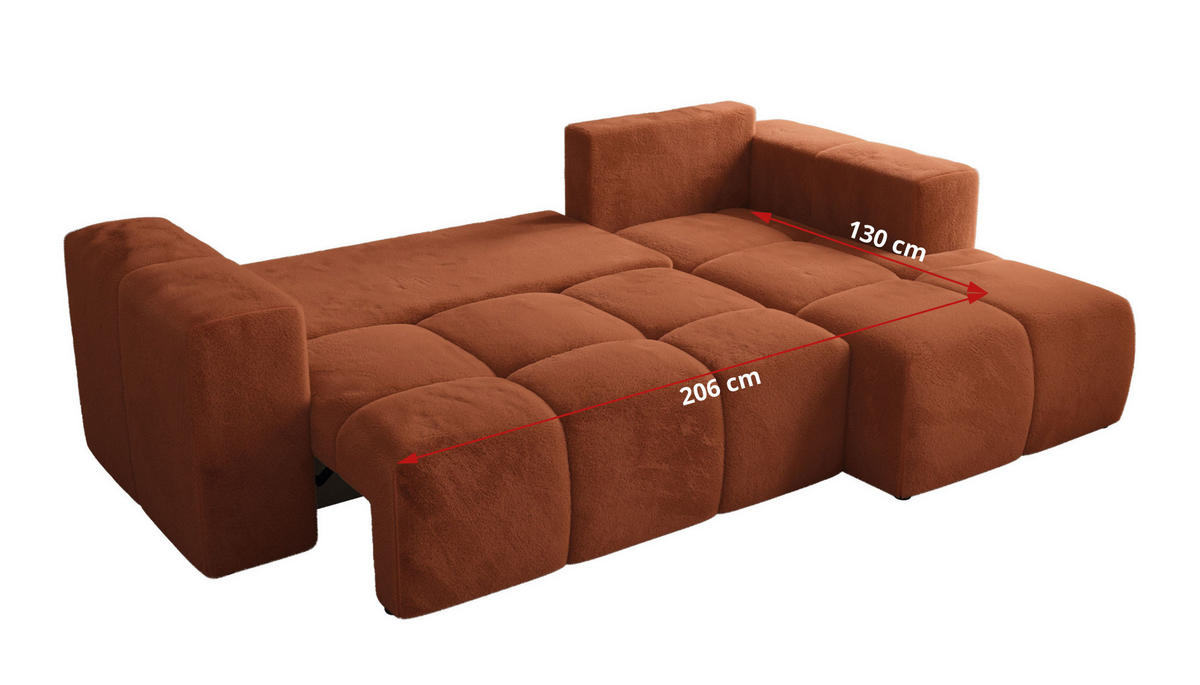 ROHOVÁ SEDAČKA MONIVA L - Oranžová Plyš - Pravá Strana - pomerančová/černá, textil/plast (266/164cm) - MKS