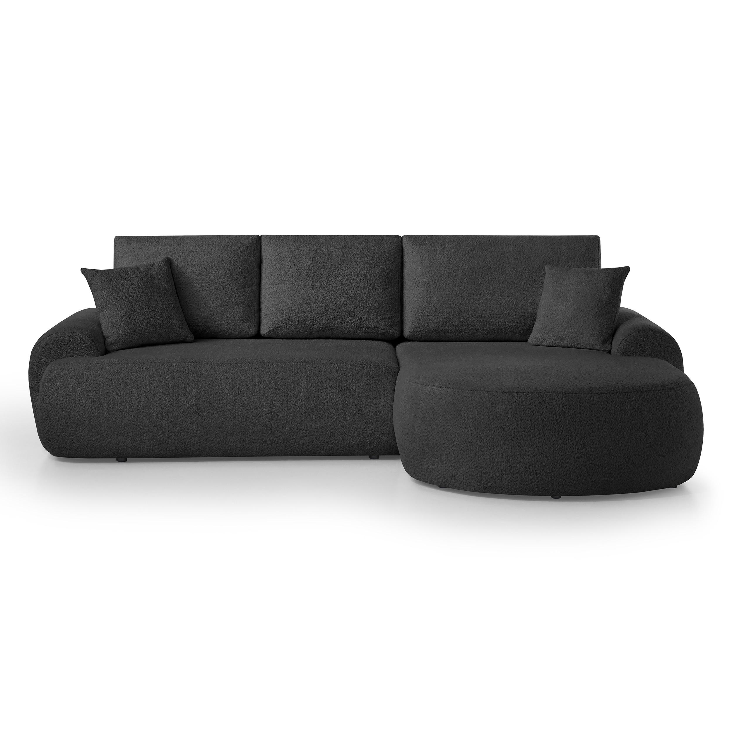 ECKSOFA Teddy L Schwarz, Bouclé-Stoff, rechts - Schwarz, Textil (270/170cm) - Beautysofa