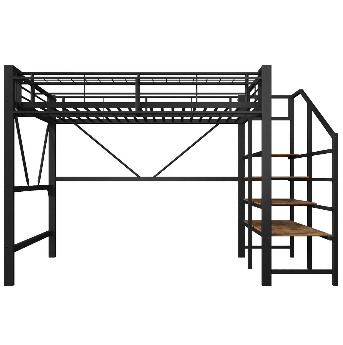 HOCHBETT 140/200 cm Schwarz aus Metall mit LED und Ablageregal ohne Matratze - Schwarz, Metall (140/200cm) - MIVRAY