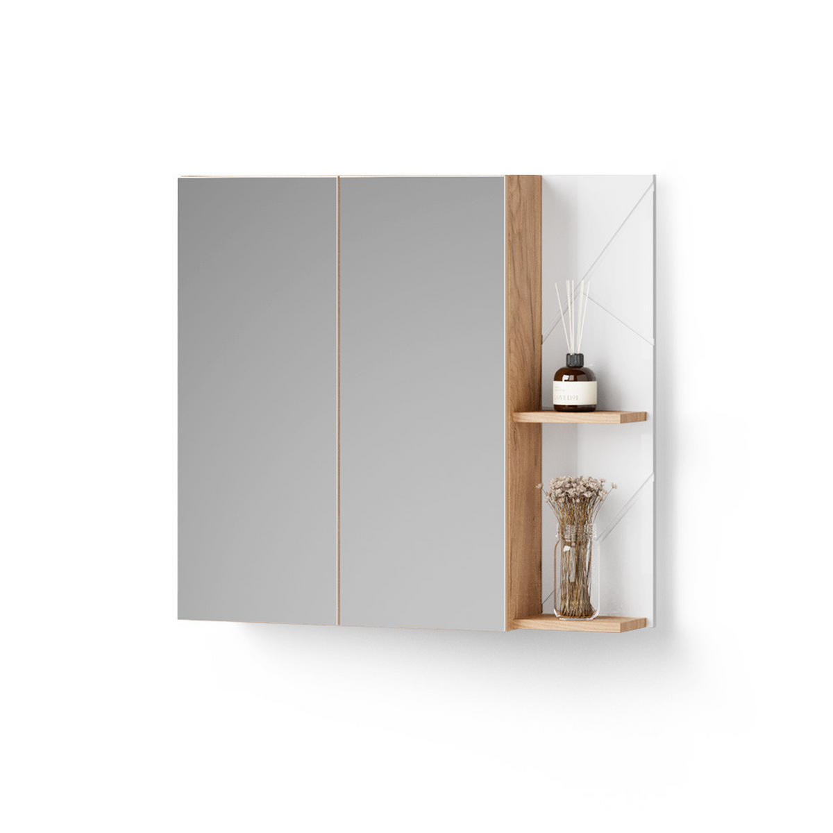 SPIEGELSCHRANK Ronco Weiß Hochglanz 80 x 75 cm - Weiß Hochglanz/Eiche Wotan, Holzwerkstoff (80/75/17.2cm) - Livinity®