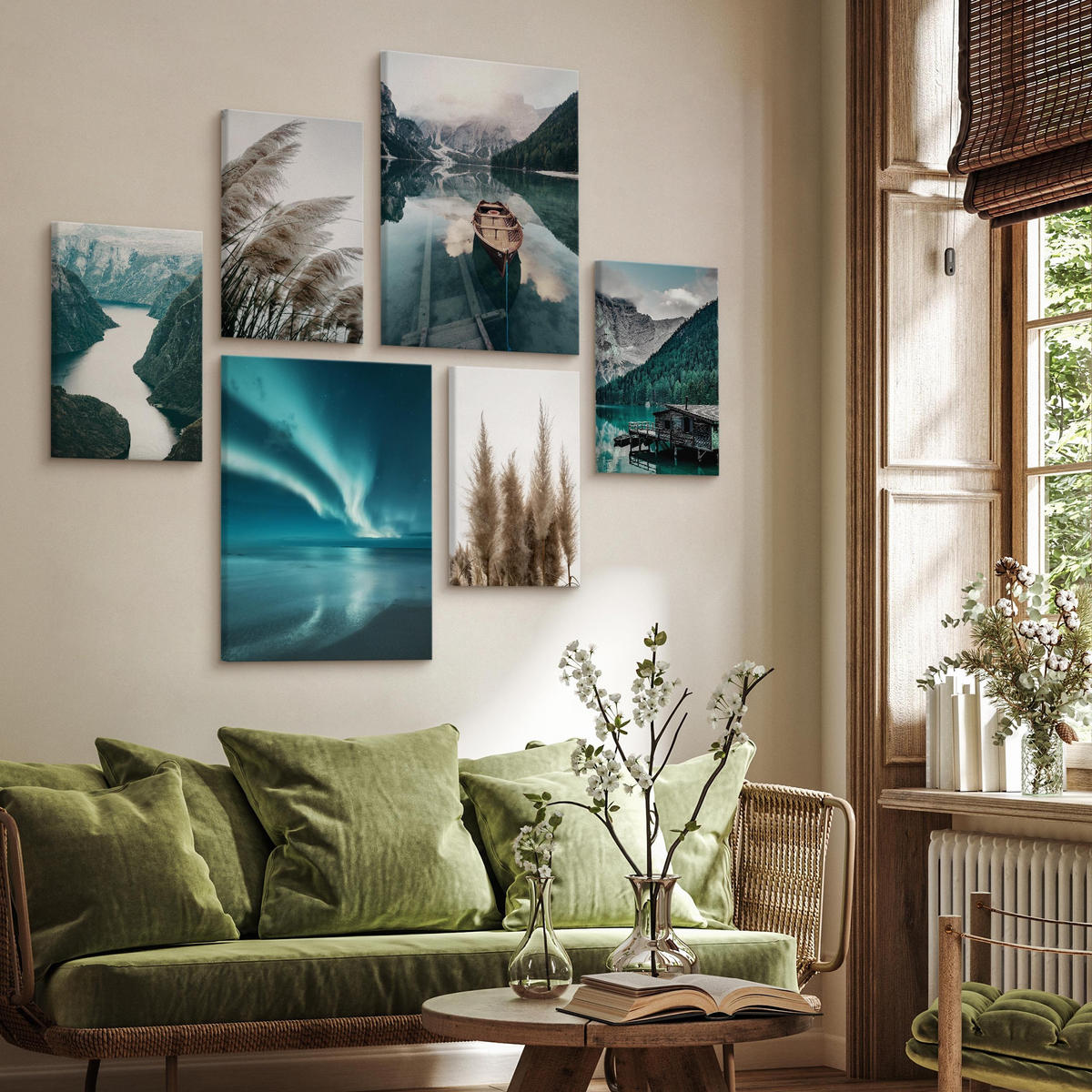 LEINWANDBILDER 6-er Set Pflanzen Natur - Türkis/Blau, Textil (90/80cm) - Muralo