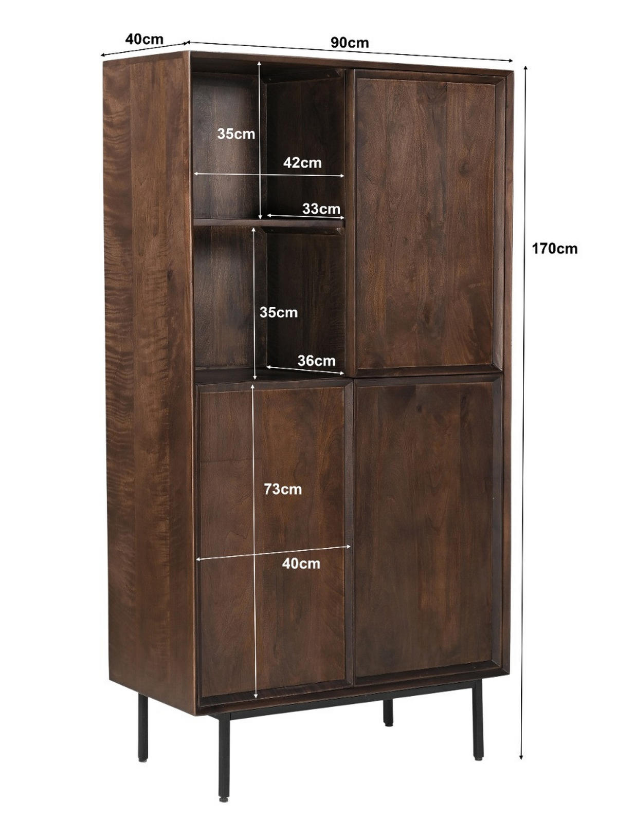 SCHRANK aus Akazienholz 170x40x90cm, dunkelbraun - Dunkelbraun, Holz (170/50/40cm) - Livingfurn