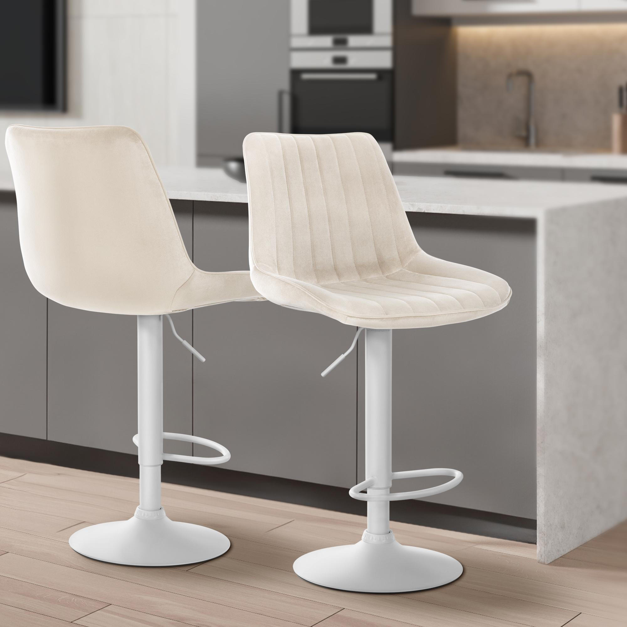 BARHOCKER 2er Set Samt Creme - Creme, Textil/Metall (49.5/91/50cm) - CLP