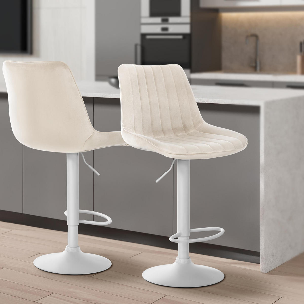 BARHOCKER Samt creme - Creme/Weiß, Textil/Metall (49.5/91/50cm) - CLP