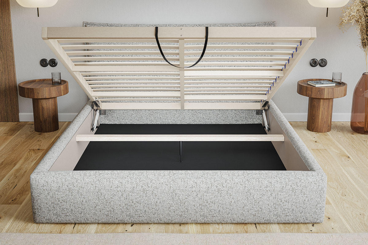 POLSTERBETT 140x200 cm Zenito Slim mit Kissen-Kopfteil, Bettkasten, Dunkelgrau - Dunkelgrau, Holz/Textil (140/200cm) - Emporius