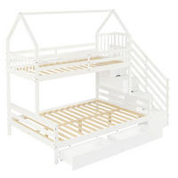 ETAGENBETT 90/140/200 cm DE-02269, in Weiß, mit Dach, Treppenschrank und 2 Schubladen - Weiß, Holz/Holzwerkstoff (140/200cm) - ComfortXL