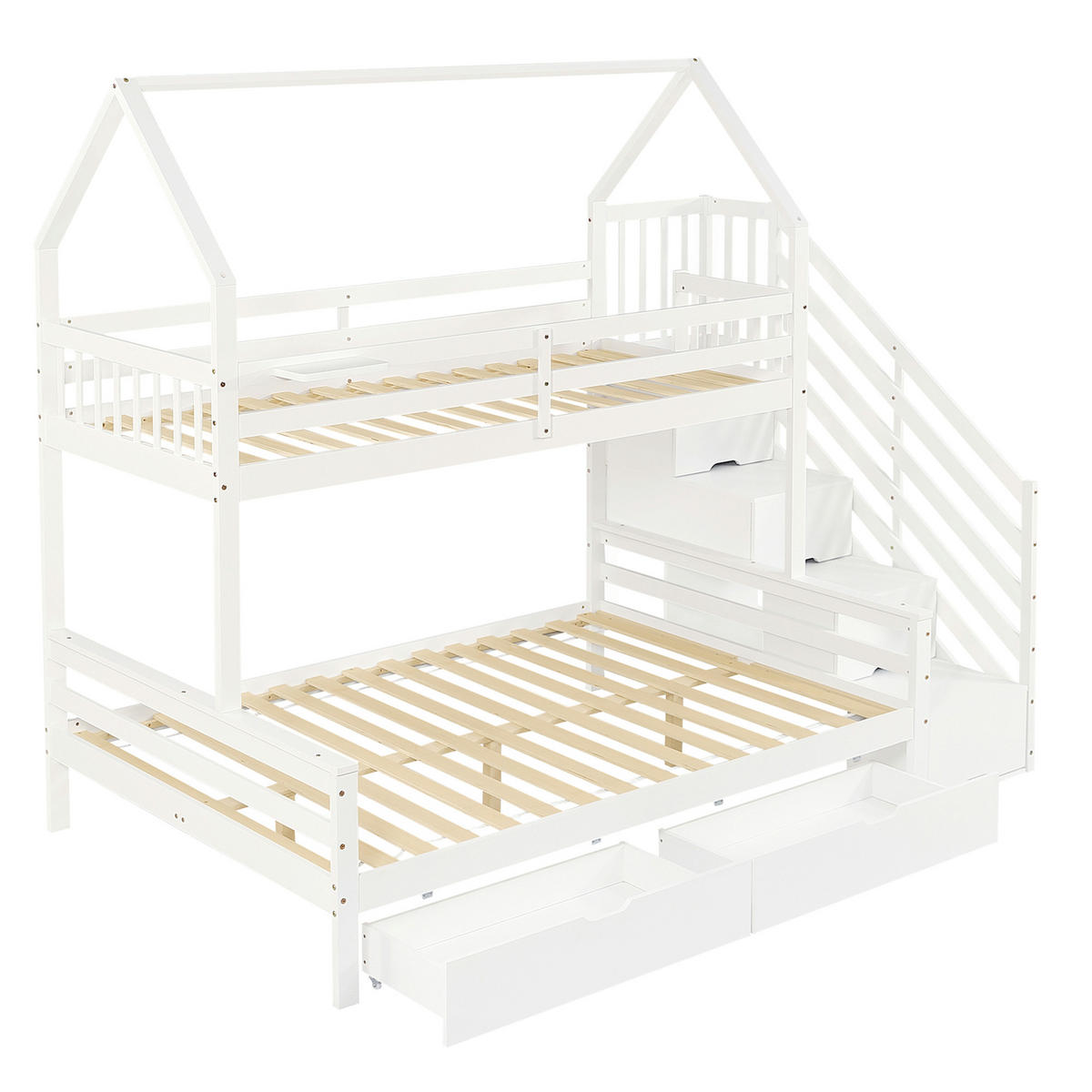 ETAGENBETT 90/200 cm und 140/200 cm Weiß mit Dachdesign und Stauraum - Weiß, Holzwerkstoff (90/200cm) - OKWISH