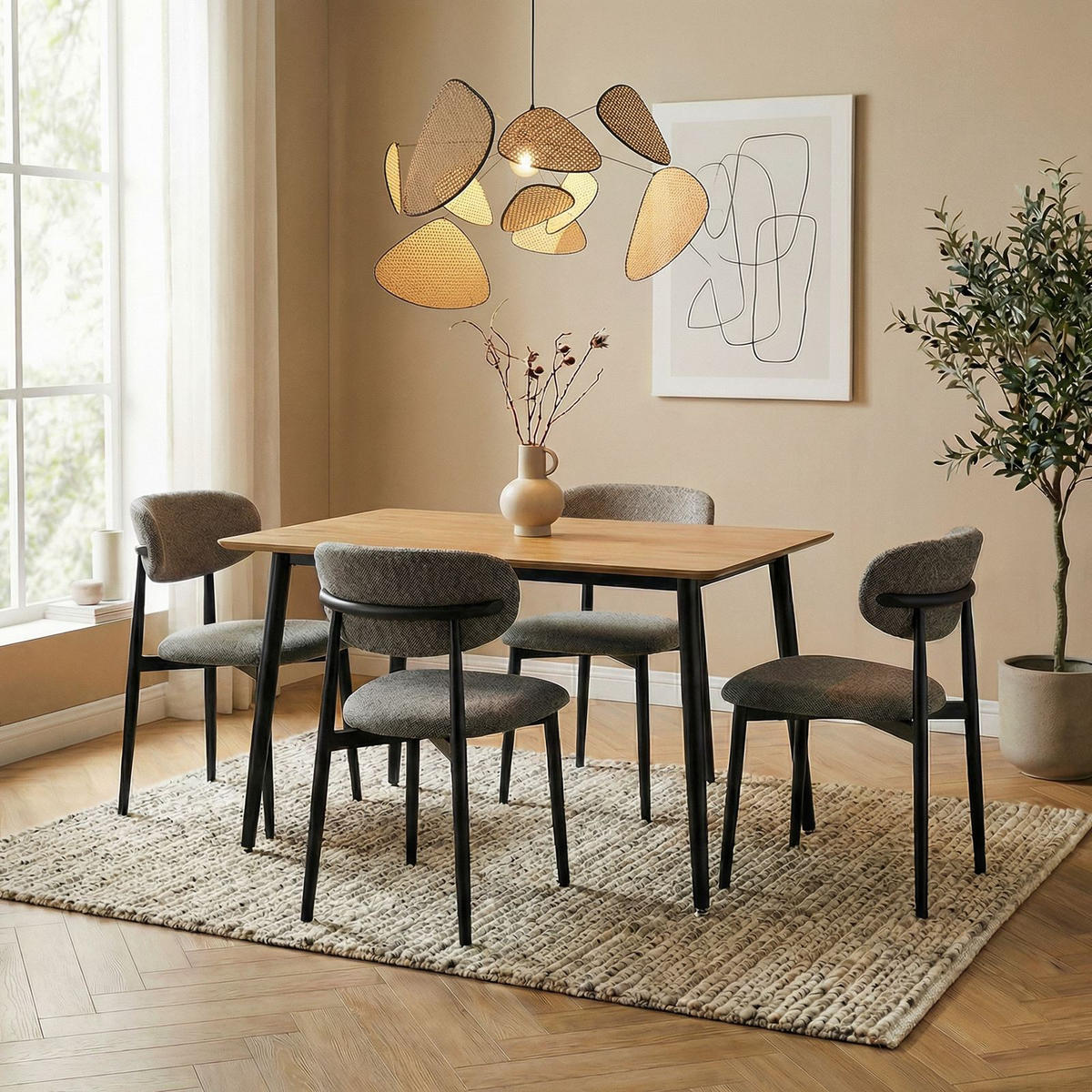 ESSGRUPPE NORA AZUL 5er Set Eiche - Eichefarben, Holzwerkstoff/Metall - IDIMEX