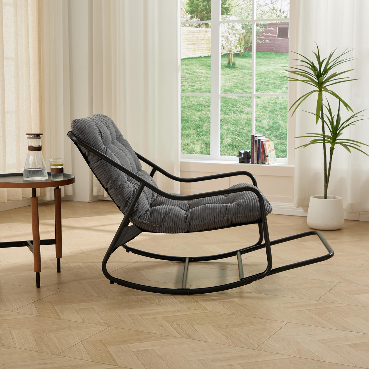 SCHAUKELSTUHL mit Dickem Kissen für Garten Balkon Wohnzimmer - Grau, Metall (75/82/116cm) - PARAFTA HOME