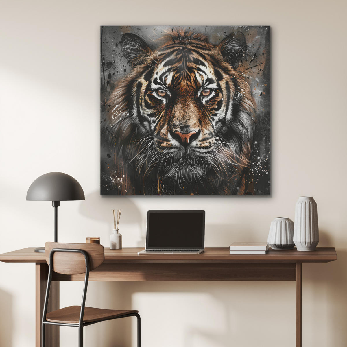 AKUSTIKPANEEL Tiger - Tiere - Porträt - Luxus - Schwarz 90x90 cm - Braun, Textil (90/0.9/90cm) - MuchoWow