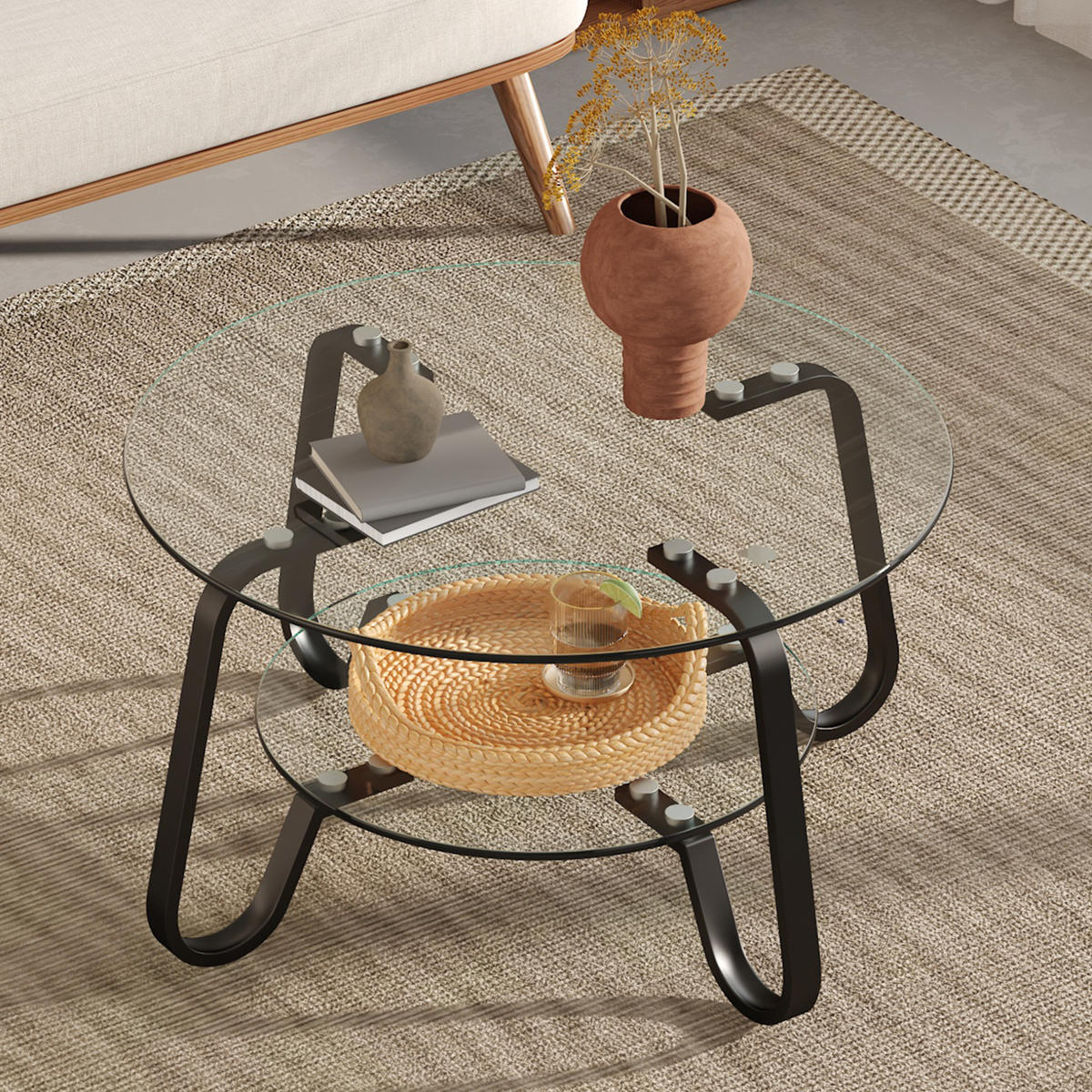 COUCHTISCH in 80/80/45 cm Schwarz aus Metall mit 2 Ebenen - Schwarz, Metall (80/80/45cm) - OKMYHOME