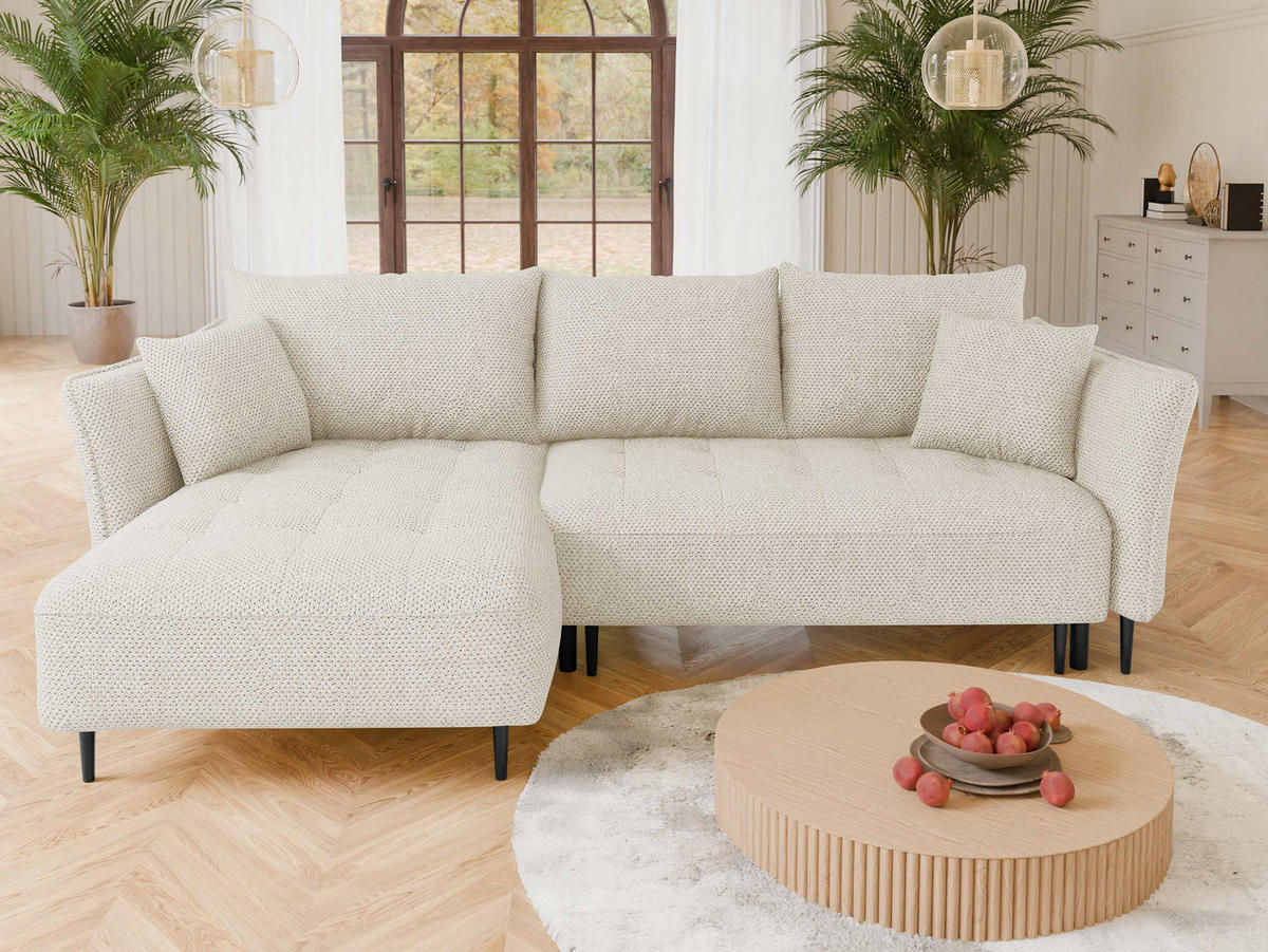 ECKSOFA Bari, Seite: Links - Creme/Schwarz, Holz/Textil (276/158cm) - MIRJAN24