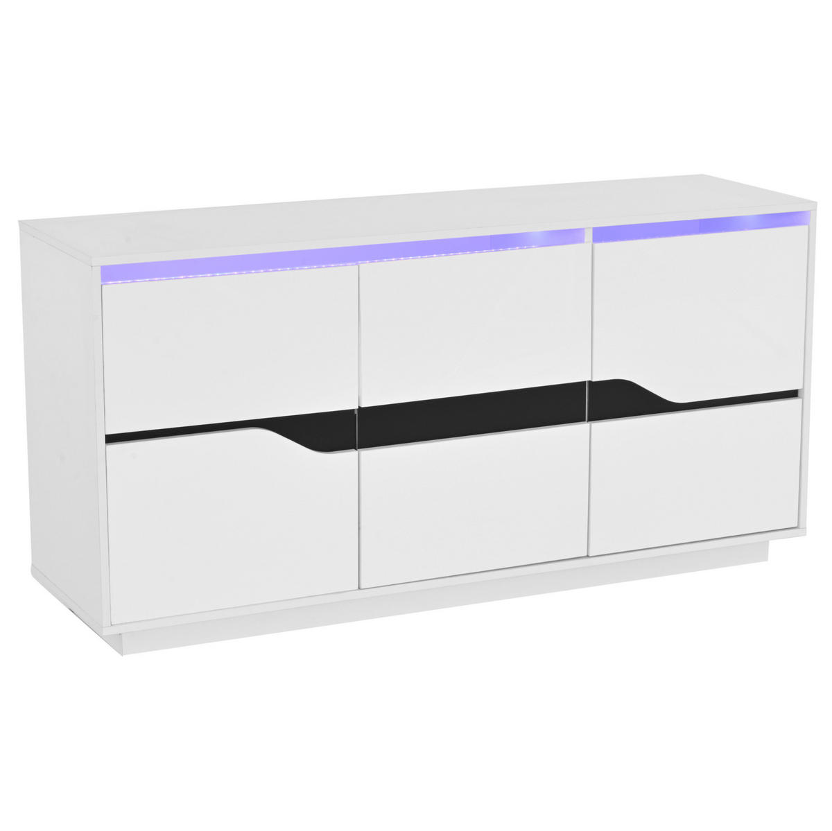 SIDEBOARD 140/40/70 cm weiß/schwarz aus Spanplatte mit LED und 3 Türen - Weiß, Holzwerkstoff (140/70/40cm) - OKWISH