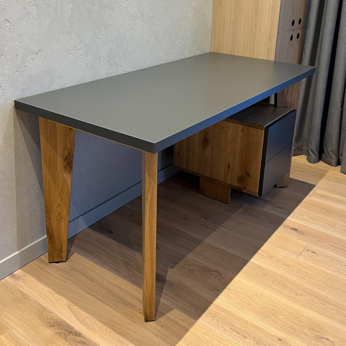 SCHREIBTISCH aus Holz mit Container für das Arbeitszimmer GRAND - Eichefarben, Holz (70/150/75cm) - Rawood Furniture