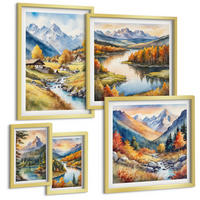 BILDER SET 5er Set - 50x50 cm & 20x30 cm & 40x60 cm Goldrahmen - Nachthimmel, Berge, Winter, Weltraum - Goldfarben, Kunststoff (40/60cm) - TULUP