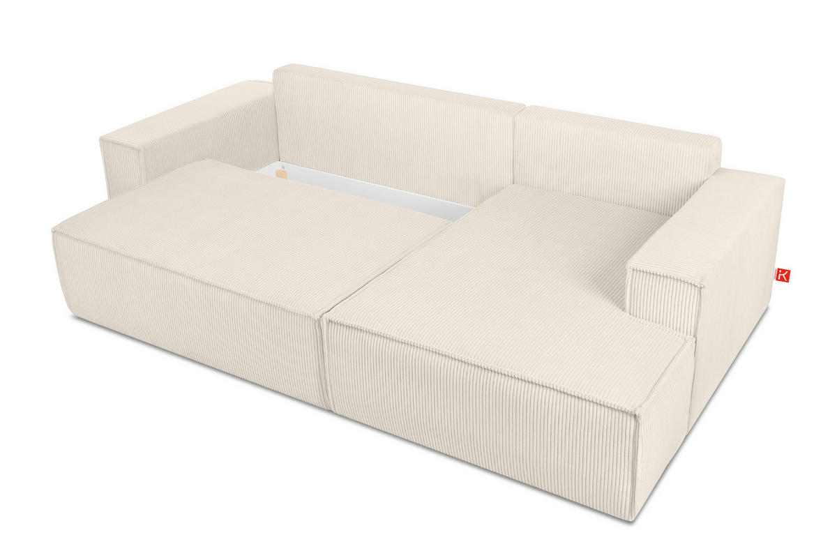 ECKSCHLAFSOFA-RECHTS NAPI in Pet Friendly Cord-Stoff, ecrufarben - Creme/Schwarz, Textil (262/148cm) - KONSIMO®