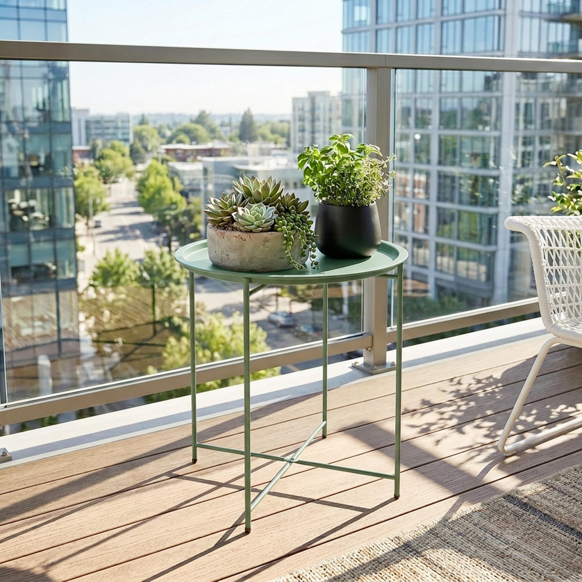 GARTENTISCH DE-07252 rund mit herausnehmbarem Tablett und klappbar Grün - Grün, Metall (46/46/53cm) - ComfortXL