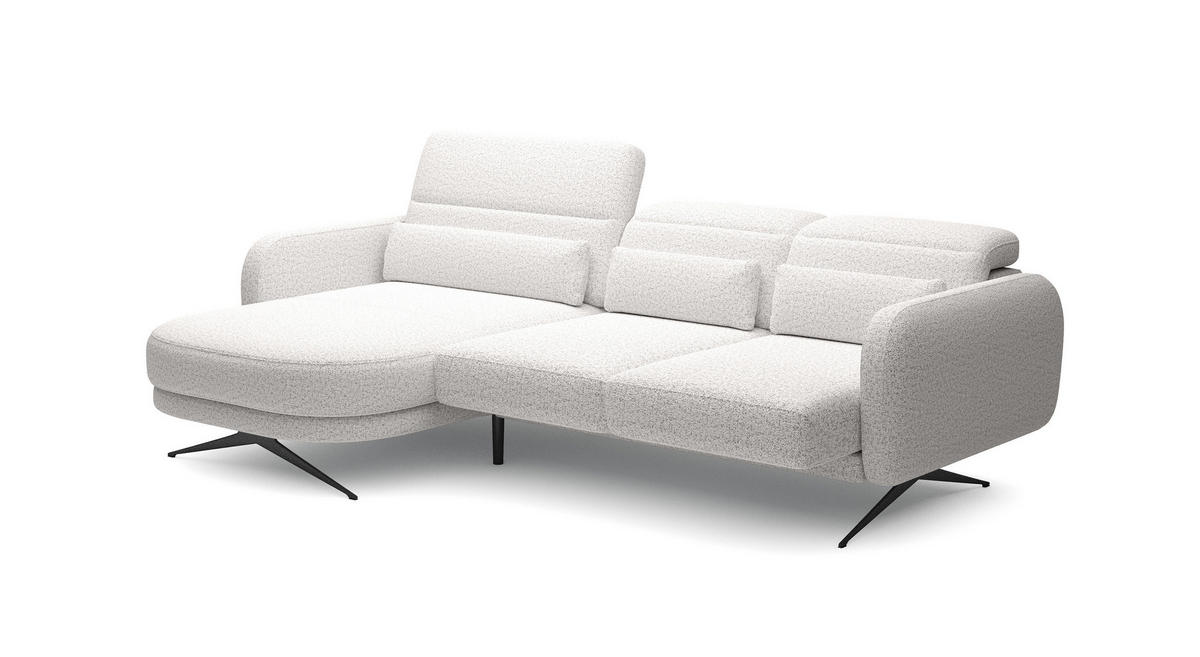 ECKSOFA BARILLO - Verstellbarer Rückenlehne, Stahlfüße, Elegante Armlehnen, Drei Rückenkissen, Freistehend, 261x170x97 cm Linke, Esche - Silberfarben, Holz/Textil (170/261cm) - DomoHome