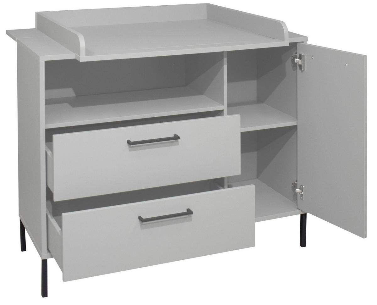 BABYZIMMER Olaf in Kreidegrau matt Lack und Anthrazit 8 teilig inklusive Matratze - Grau, Holzwerkstoff (120/200/80cm)