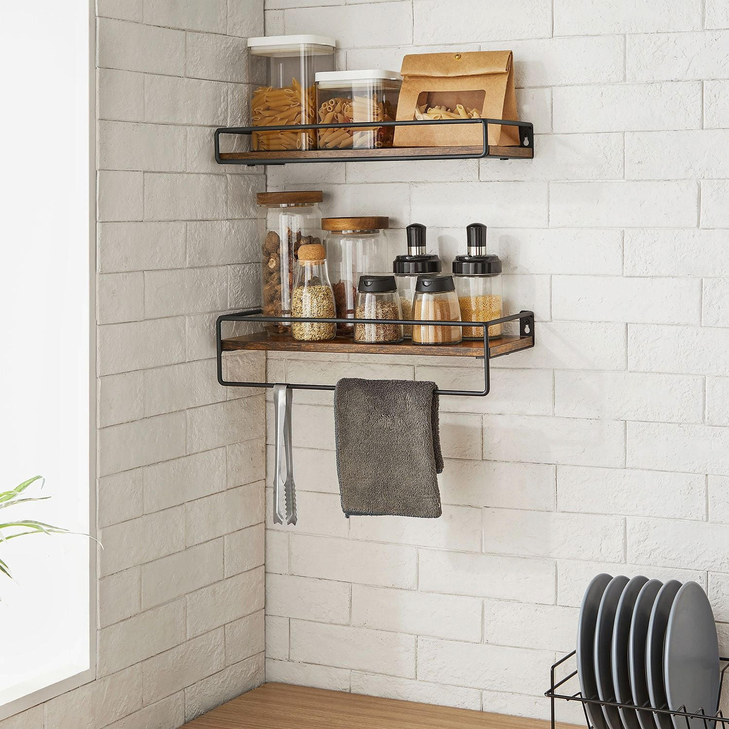 WANDREGAL SCHWEBEREGAL 2ER-SET - Braun, Holzwerkstoff (15.5/5/40cm) - Hansiro