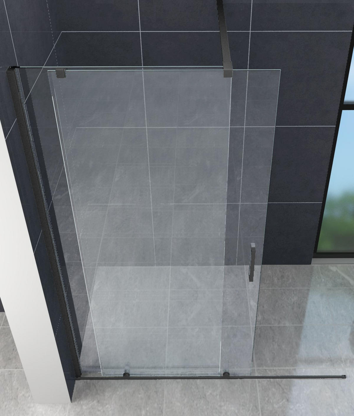 SCHIEBETÜR-DUSCHWAND TRAVERSO Schwarz 120 x 200 cm schwarze Ausführung 8 mm ESG - Schwarz, Glas (120/200cm) - Glasdeals