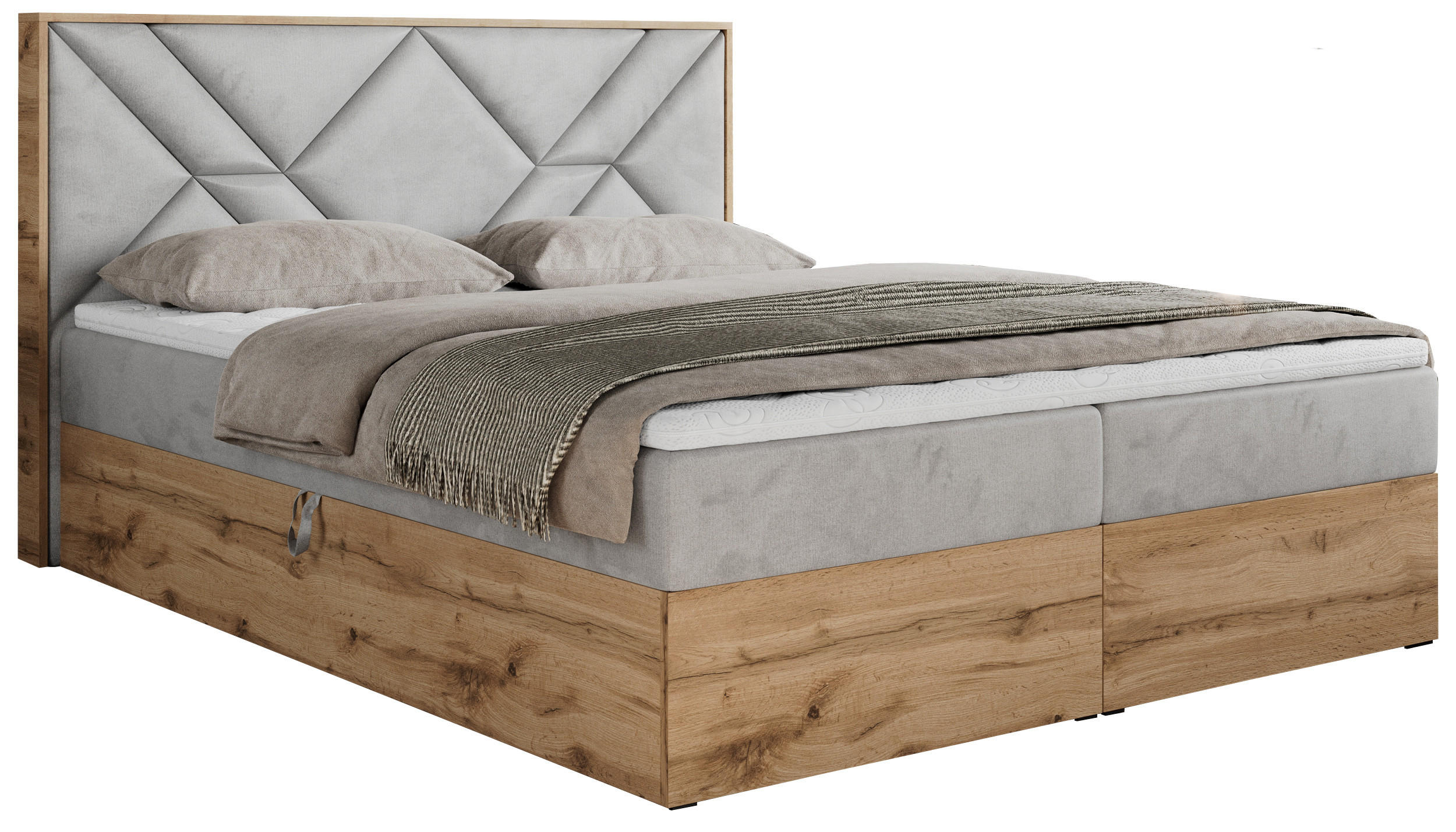 BOXBETT GUNAR - 200/200 Hellgrau Velvet - H3 - Hellgrau, Holz/Textil (200/200cm) - MKS