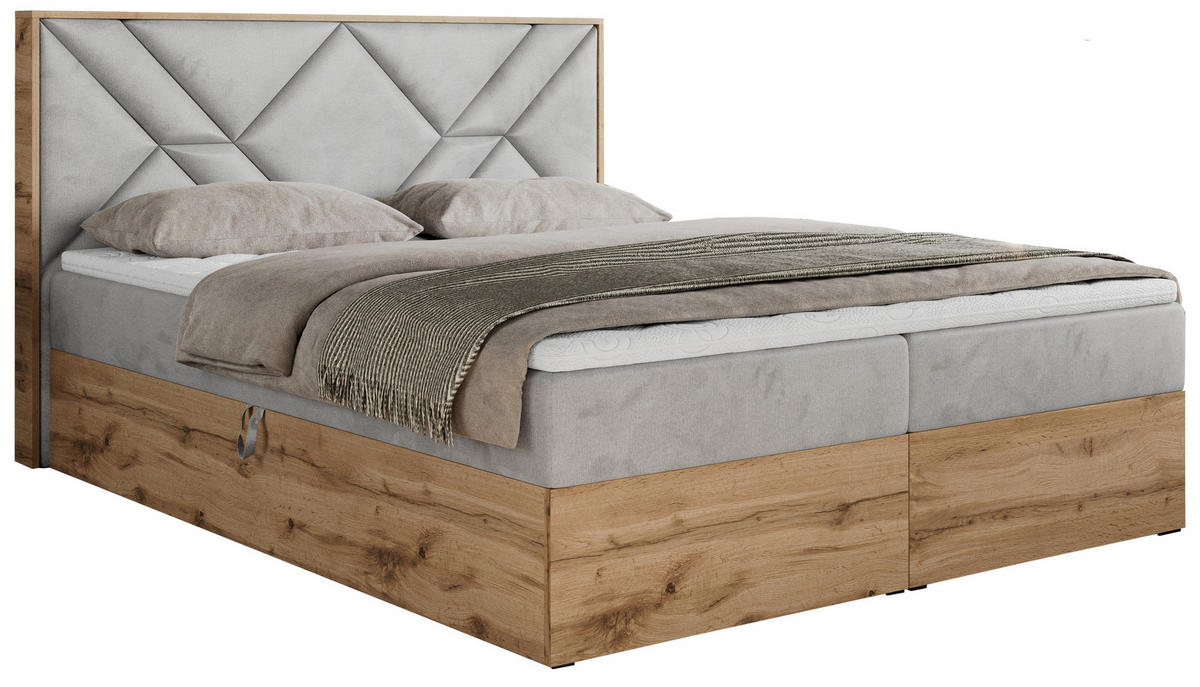 BOXBETT GUNAR - 200/200 Hellgrau Velvet - H3 - Hellgrau, Holz/Textil (200/200cm) - MKS