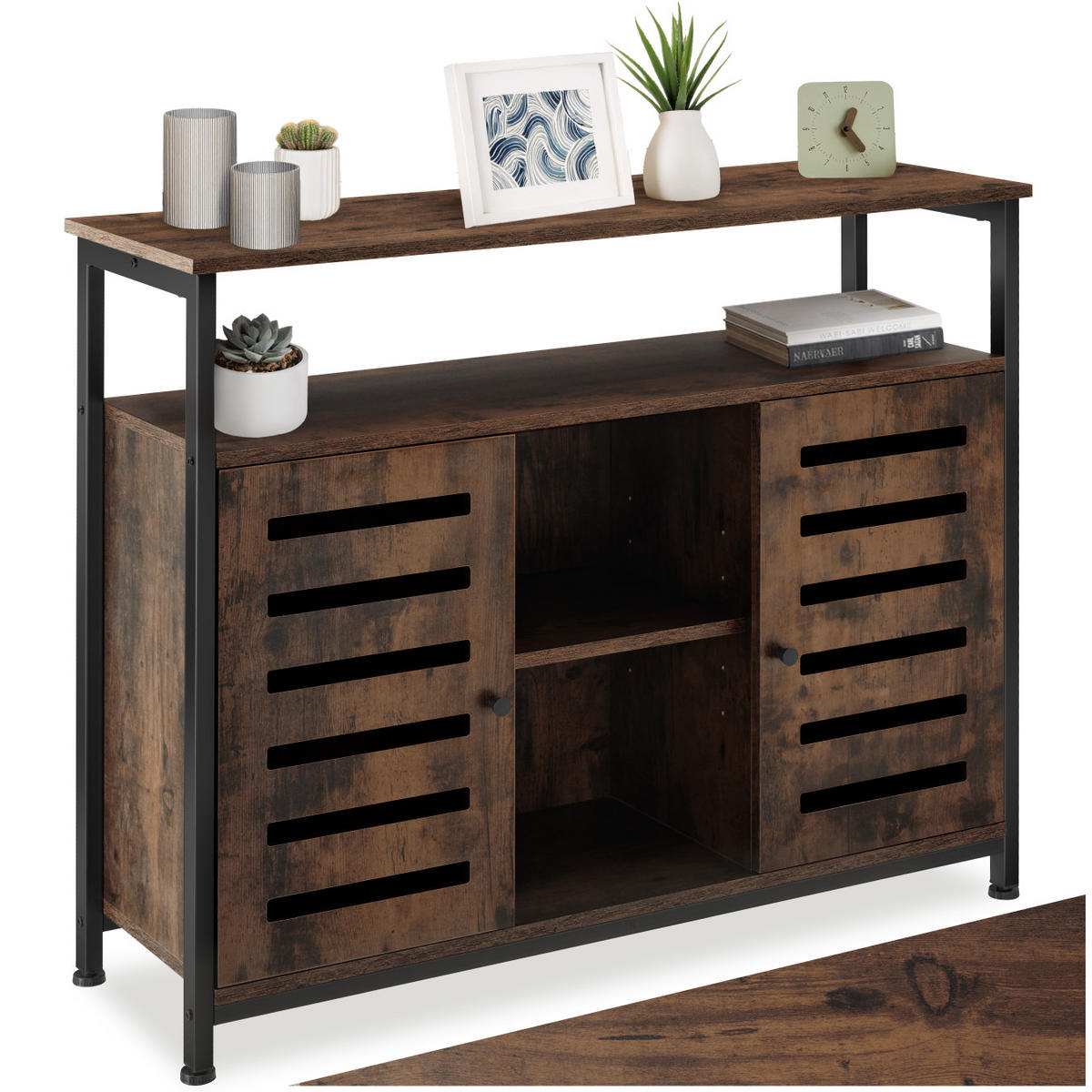 SIDEBOARD Warrington,mit höhenverstellbaren Kunststofffüßen, 100 x 37 x 82 cm,Industrial Holz dunkel, rustikal - Rostfarben, Holzwerkstoff (37/82/100cm) - tectake