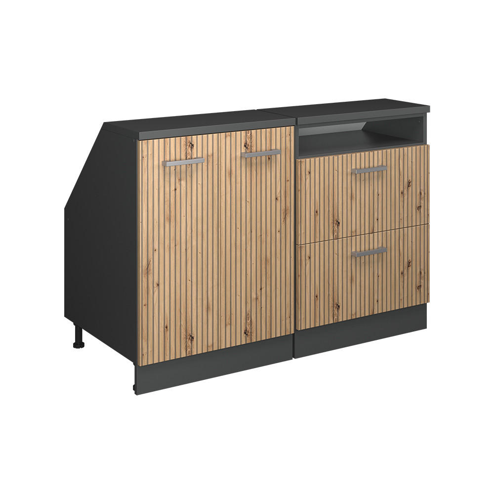 Vicco KUCHYŇSKÁ SKŘÍŇKA POD ŠIKMOU STŘECHU R-Line Řemeslný dub 120 cm Sada 2 korpusů skříně hloubka 60 cm