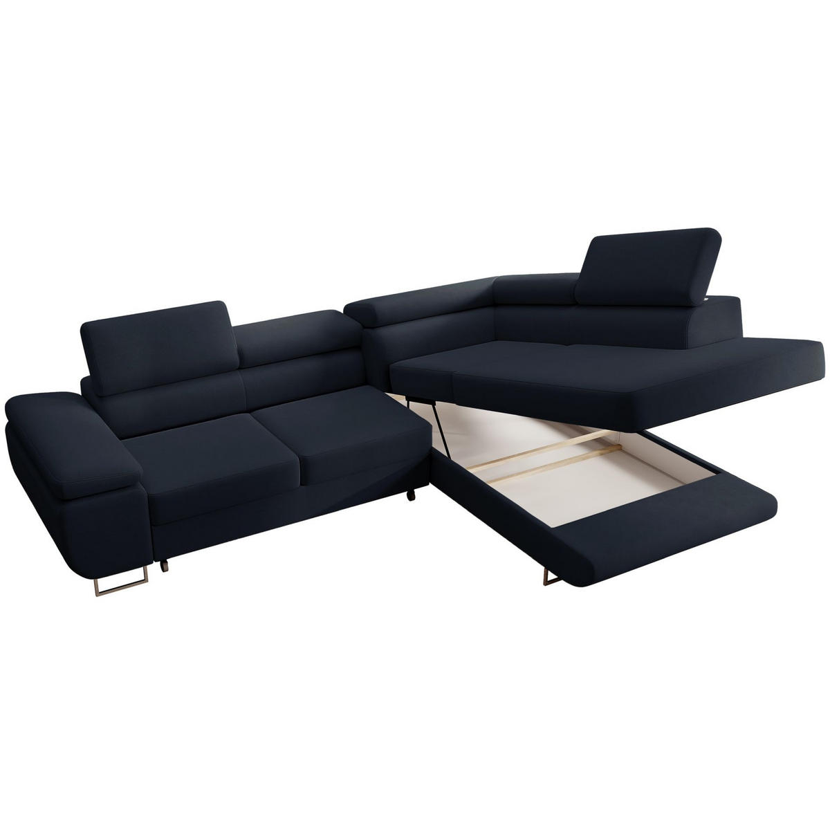 ECKSOFA Stevil Dunkelblau Velours - Silberfarben/Dunkelblau, Textil/Metall (275/203cm) - Selsey