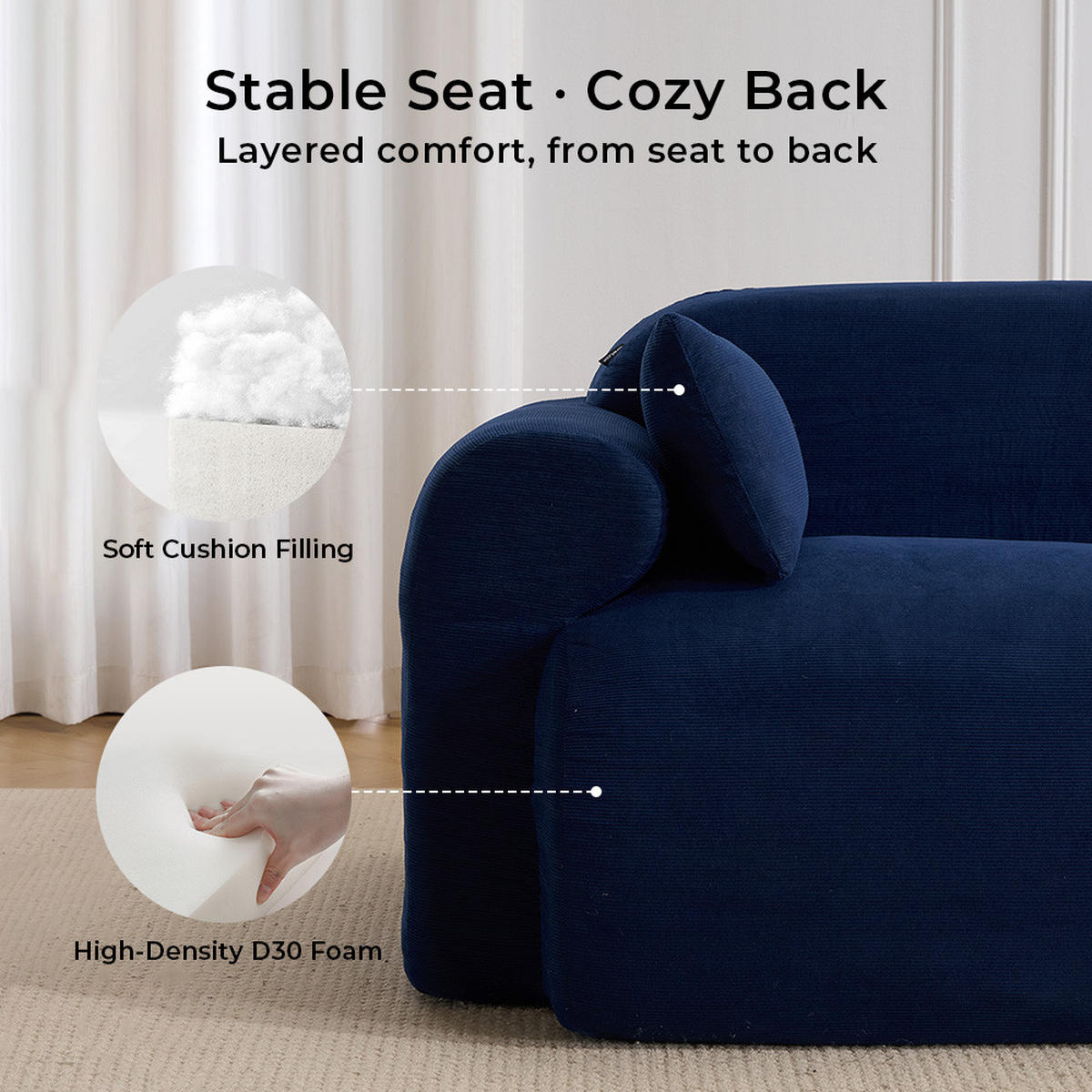 2-SITZER-SOFA Hochsättigung komprimiert, DE-42530, Dunkelblau - Dunkelblau, Textil (186/76/95cm) - ComfortXL