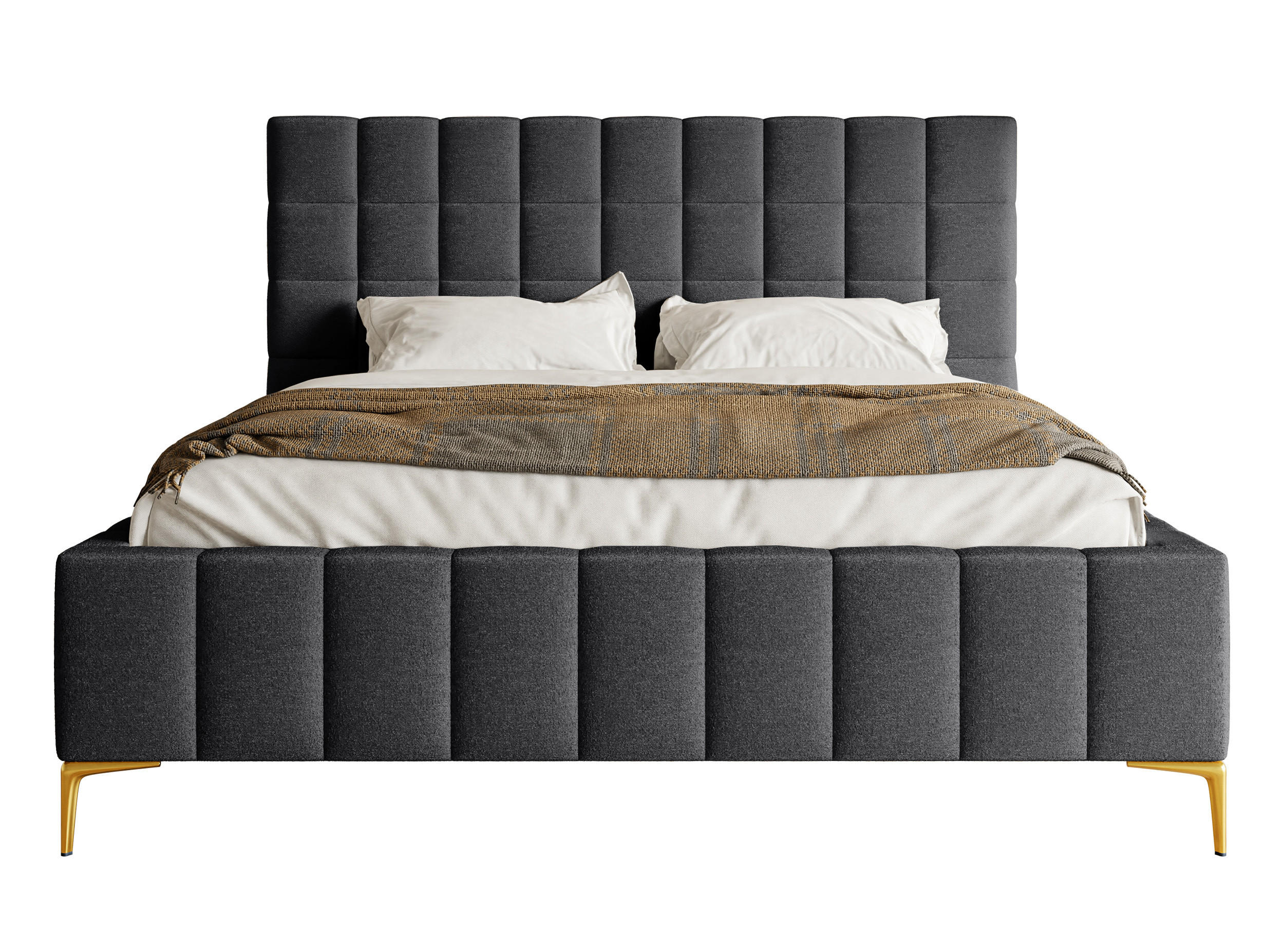 POLSTERBETT Szejlo Dunkelgrau Chenille 180 cm - Dunkelgrau/Goldfarben, Textil/Metall (180/200cm) - Selsey