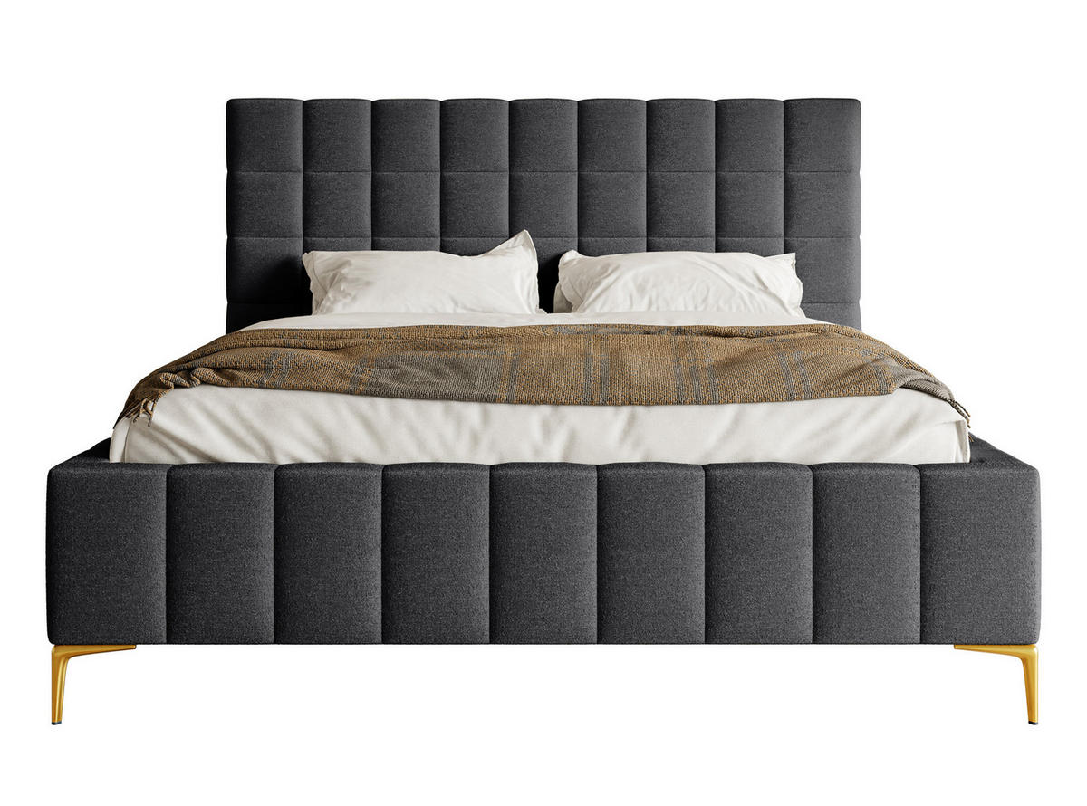 POLSTERBETT Szejlo Dunkelgrau Chenille 180 cm - Dunkelgrau/Goldfarben, Textil/Metall (180/200cm) - Selsey