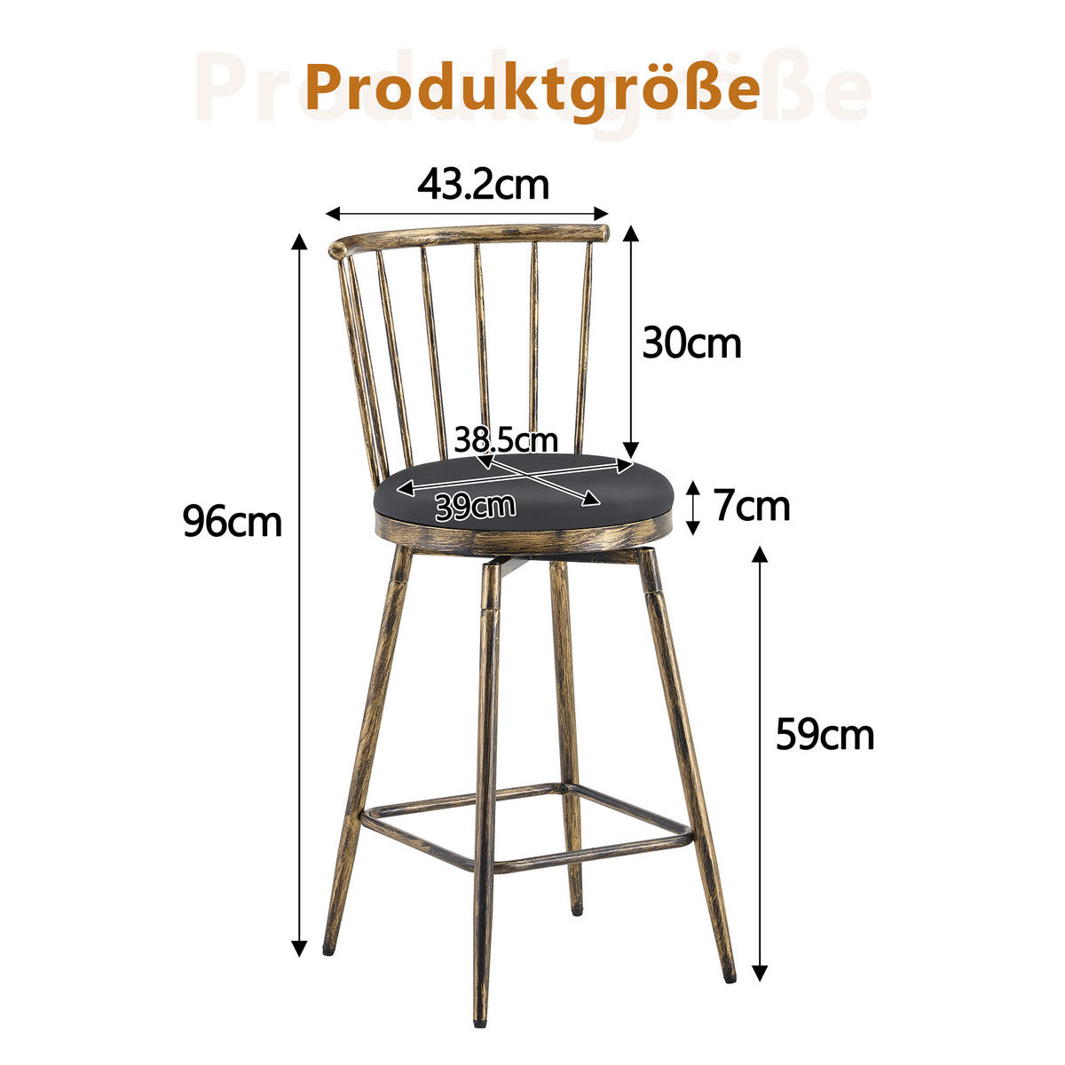 BARHOCKER DE-36670 2er Set mit PU-Bezug und Metallgestell Schwarz - Schwarz, Metall (39/96/39cm) - ComfortXL